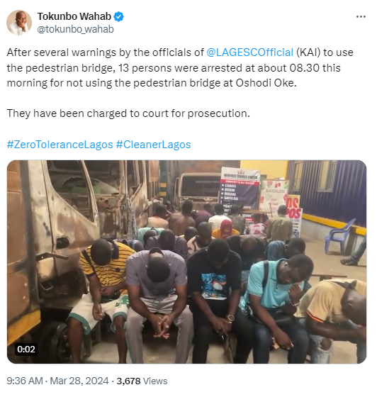 13 charged to court for failing to use pedestrian bridge in Lagos